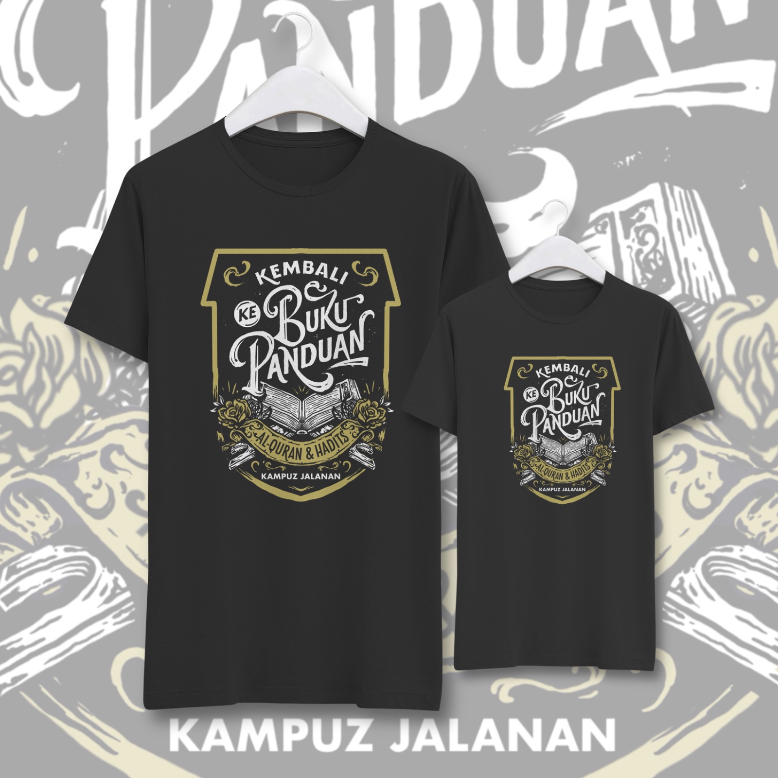 Kaos "KEMBALI KE BUKU PANDUAN" - Kampuz Jalanan (Dewasa & Anak)