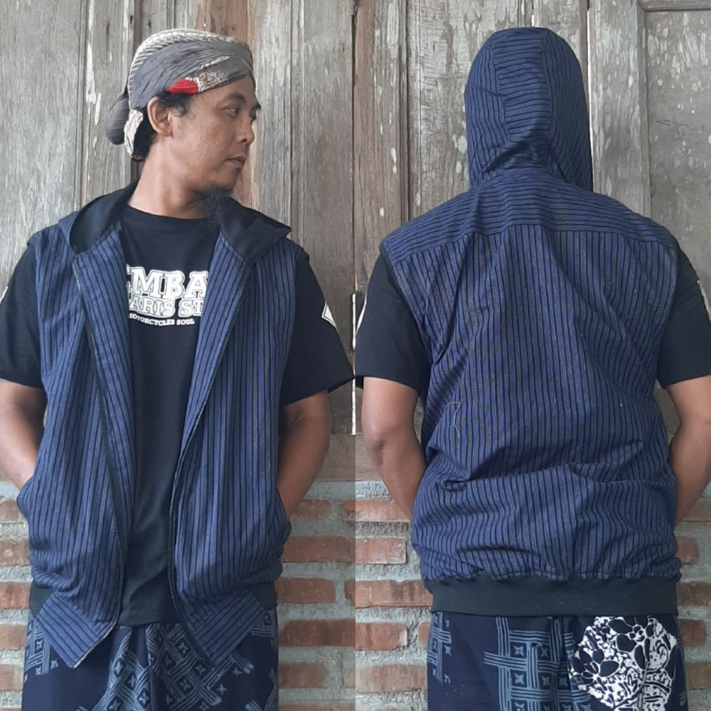 Rompi Hoodie Lurik (Vest Hoodie) Motif Garis Tradisional Etnik